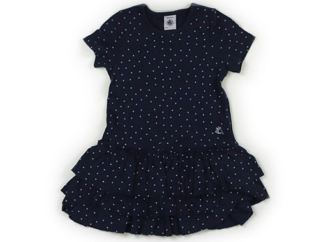 プチバトー PETIT BATEAU ワンピース 80 女の子 紺、ハート、フリル 子供服 ベビー服 キッズ アウトレット ユーズド 【中古】キッズ・ベビー・マタニティ