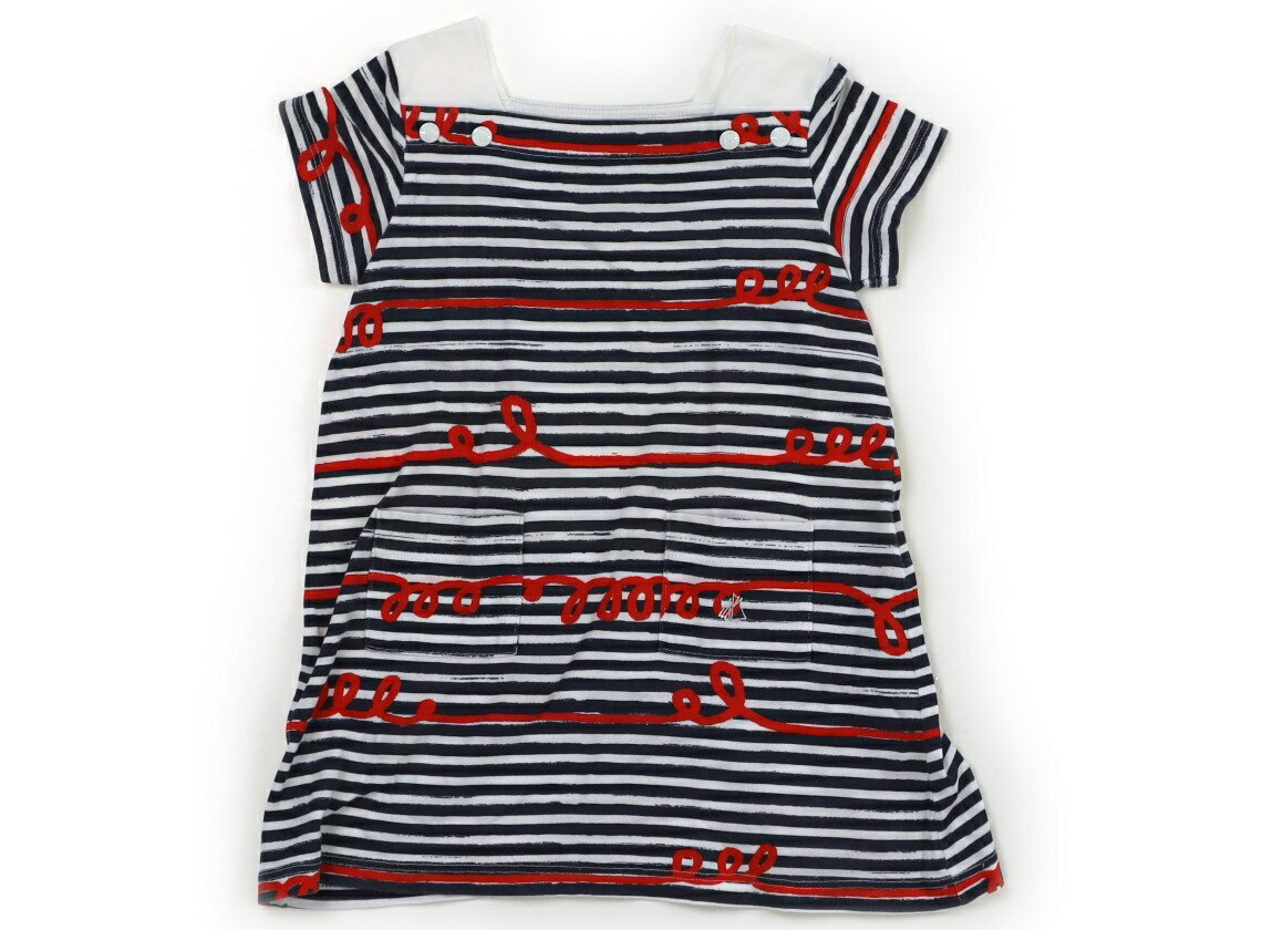 プチバトー PETIT BATEAU ワンピース 80 女の子 オフホワイト地・ネイビーボーダー・レッド 子供服 ベビー服 キッズ アウトレット ユーズド 【中古】キッズ・ベビー・マタニティ