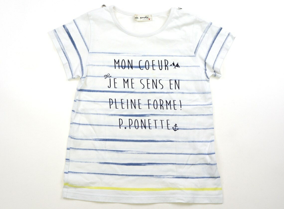 Rakuten - ポンポネット pom ponette Tシャツ・カットソー 140 女の子 ホワイト・ブルー・ボーダー 子供服 ベビー服 キッズ アウトレット ユーズド 【中古】キッズ・ベビー・マタニティ