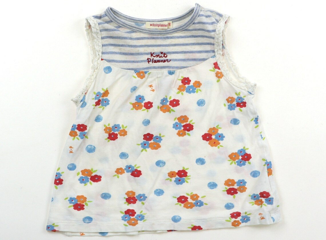 Knit Planner (KP) Tank Top/Camisole, Size 95, Girls, Blue Stripe, Orange, Red, Floral Pattern, Children's Clothing, Baby Clothes, Kids, Outlet, Used [Pre-owned] Kids, Baby, Maternity