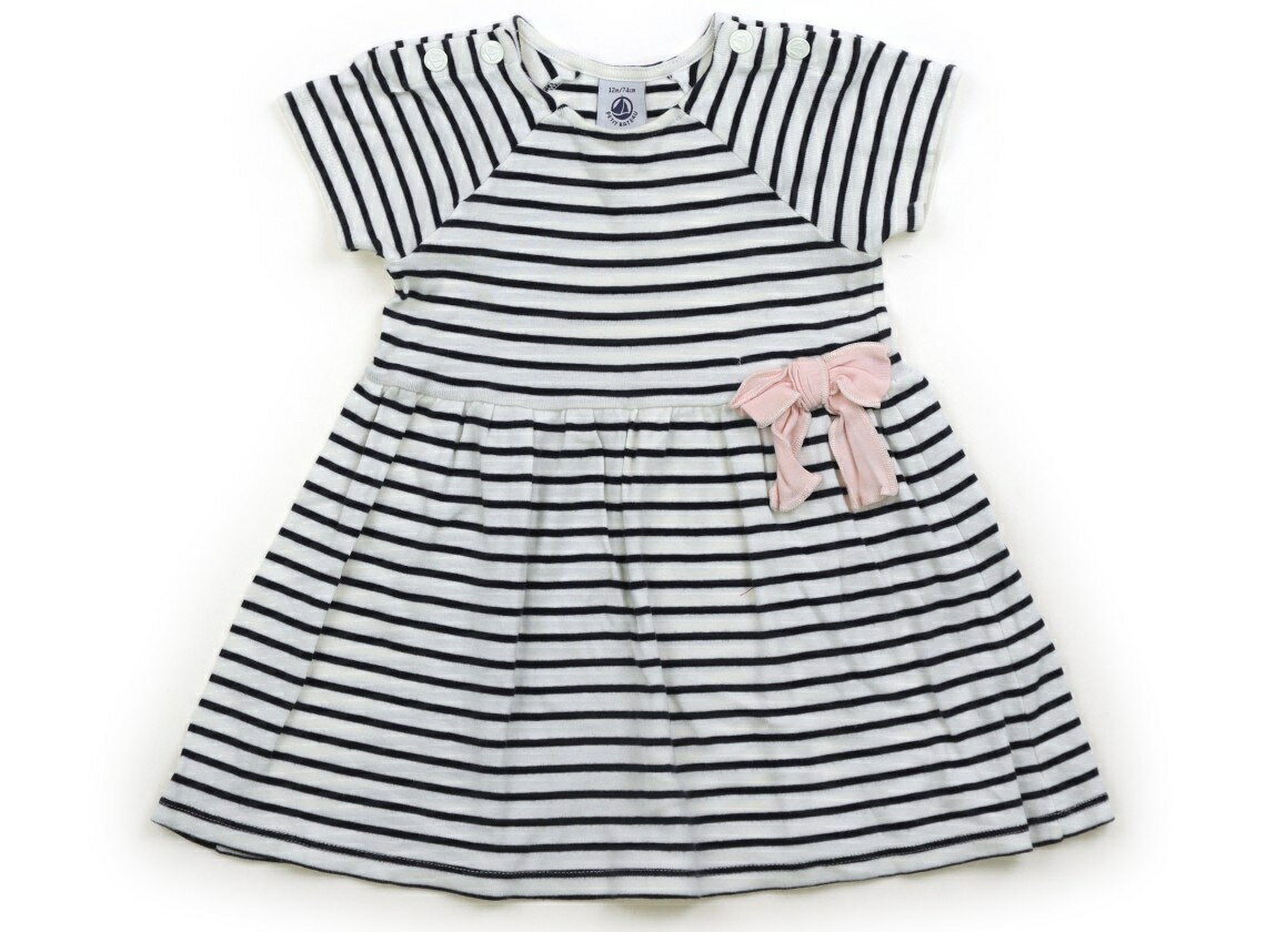 Rakuten - プチバトー PETIT BATEAU ワンピース 70 女の子 ホワイト・ネイビー・ボーダー 子供服 ベビー服 キッズ アウトレット ユーズド 【中古】キッズ・ベビー・マタニティ