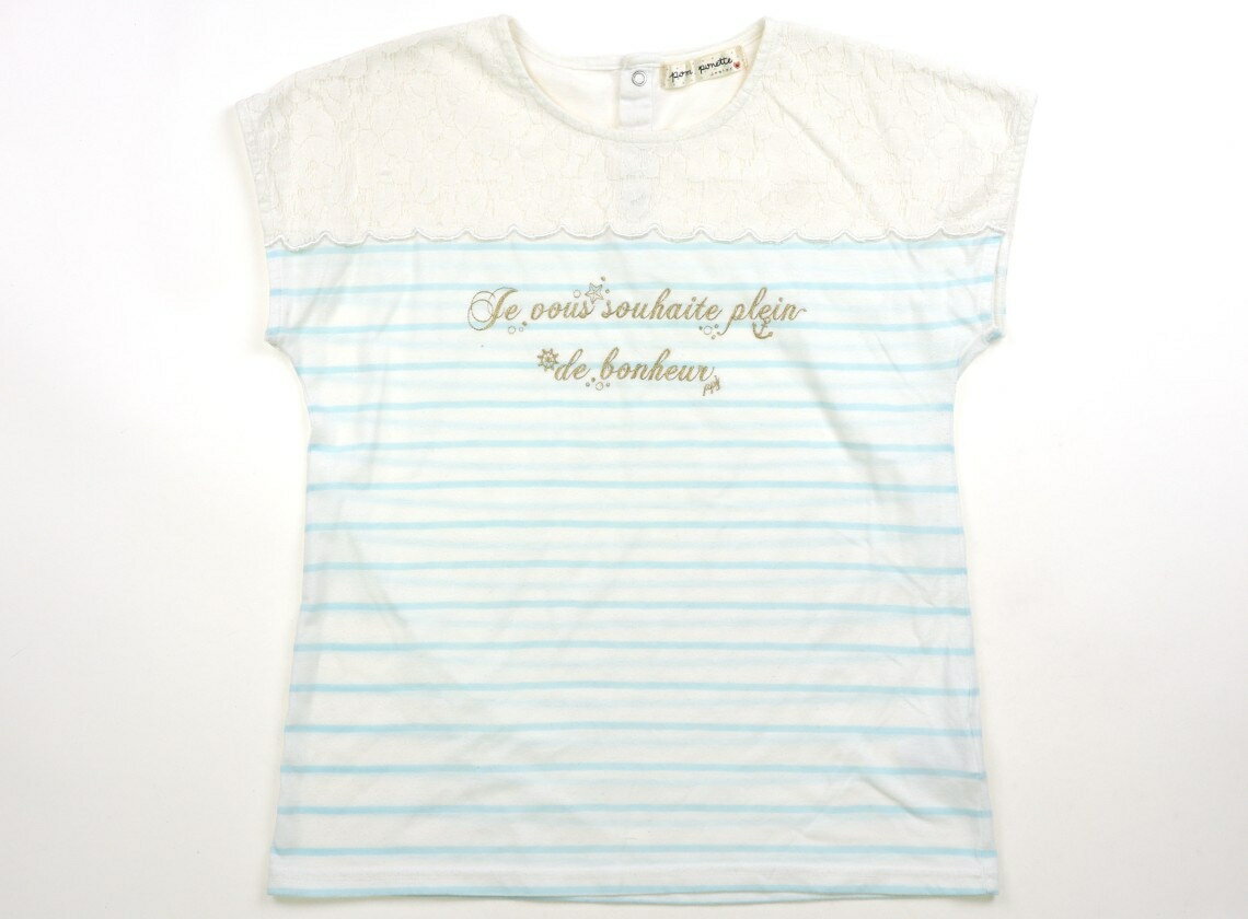 T-Shirts （Half Sleeves） - ポンポネット pom ponette Tシャツ・カットソー 150 女の子 水色ボーダー・ゴールド英字 子供服 ベビー服 キッズ アウトレット ユーズド 【中古】キッズ・ベビー・マタニティ