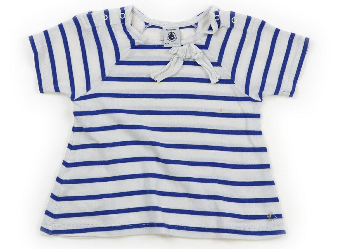 プチバトー PETIT BATEAU Tシャツ・カットソー 80 女の子 ホワイト・ブルー・ボーダー 子供服 ベビー服 キッズ アウトレット ユーズド 【中古】キッズ・ベビー・マタニティ