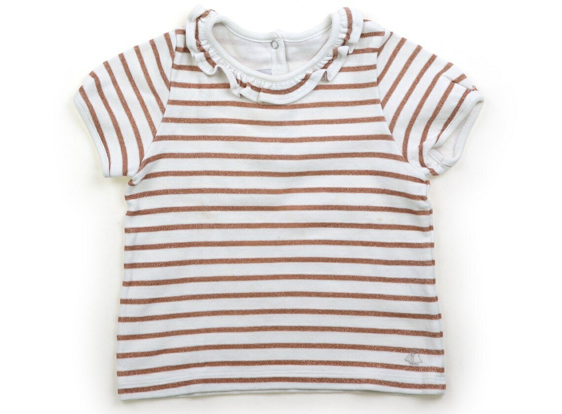 プチバトー PETIT BATEAU Tシャツ・カットソー 80 女の子 白、ラメ入りブラウンボーダー 子供服 ベビー服 キッズ アウトレット ユーズド 【中古】キッズ・ベビー・マタニティ