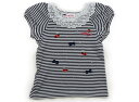 メゾピアノ mezzo piano Tシャツ・カットソー 110 女の子 ダークネイビー・ホワイト・ボーダー 子供服 ベビー服 キッズ アウトレット ユーズド 【中古】キッズ・ベビー・マタニティ