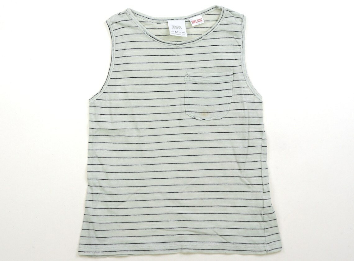 ザラ ZARA タンクトップ・キャミソール 110 男の子 ごく薄いピスタチオグリーン　ボーダー 子供服 ベビ..