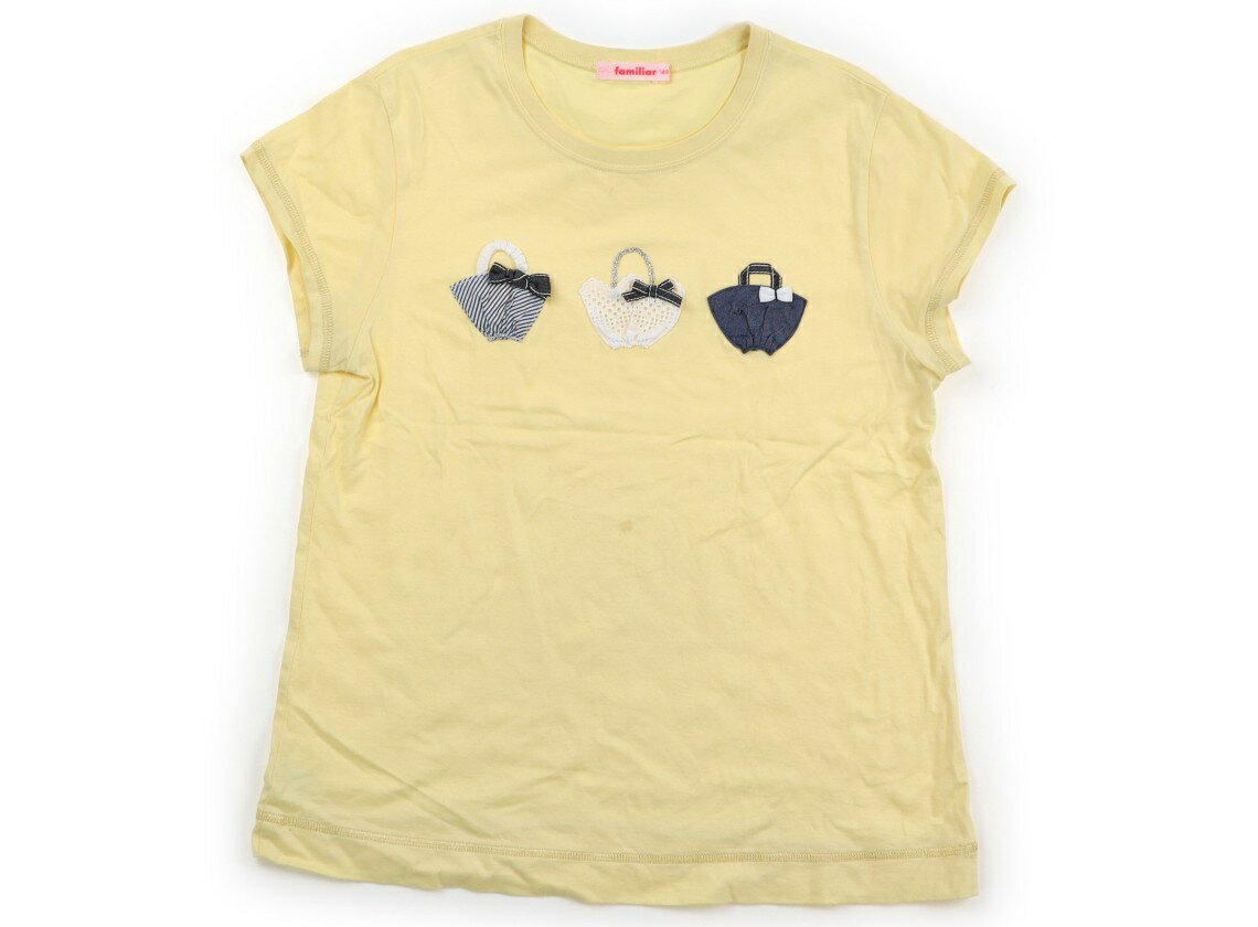 　ブランド 　familiar(ファミリア) 　カテゴリー 　Tシャツ・カットソー 　サイズ 　140サイズ 　色 　イエロー 　状態 　★★（返品不可） 　記名 　なし 　ジャンル 　Girl 前身頃に黒っぽいシミがありますが、まだまだお使いいただけます。 ＊【状態】【サイズ】に関しての詳しい説明はこちら