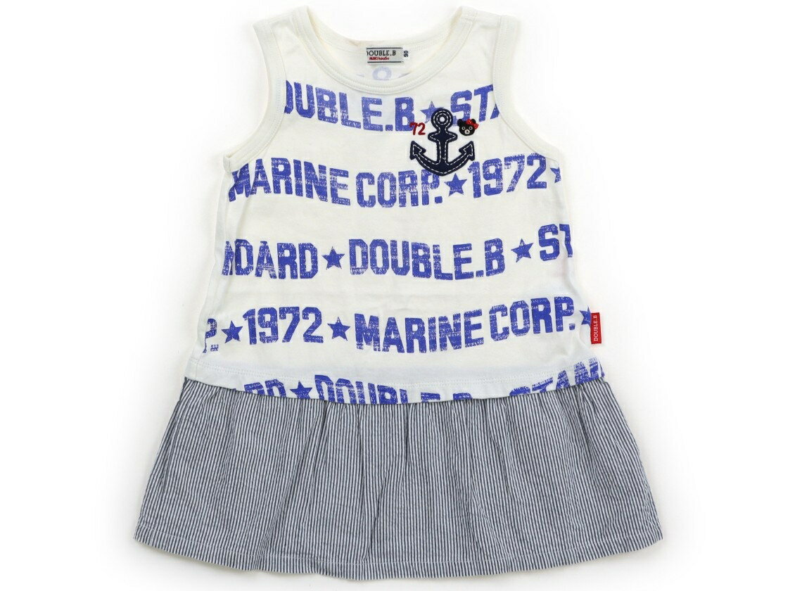 Rakuten - ダブルB Double B ワンピース 90 女の子 ホワイト・ブルーストライプ・ロゴ 子供服 ベビー服 キッズ アウトレット ユーズド 【中古】キッズ・ベビー・マタニティ