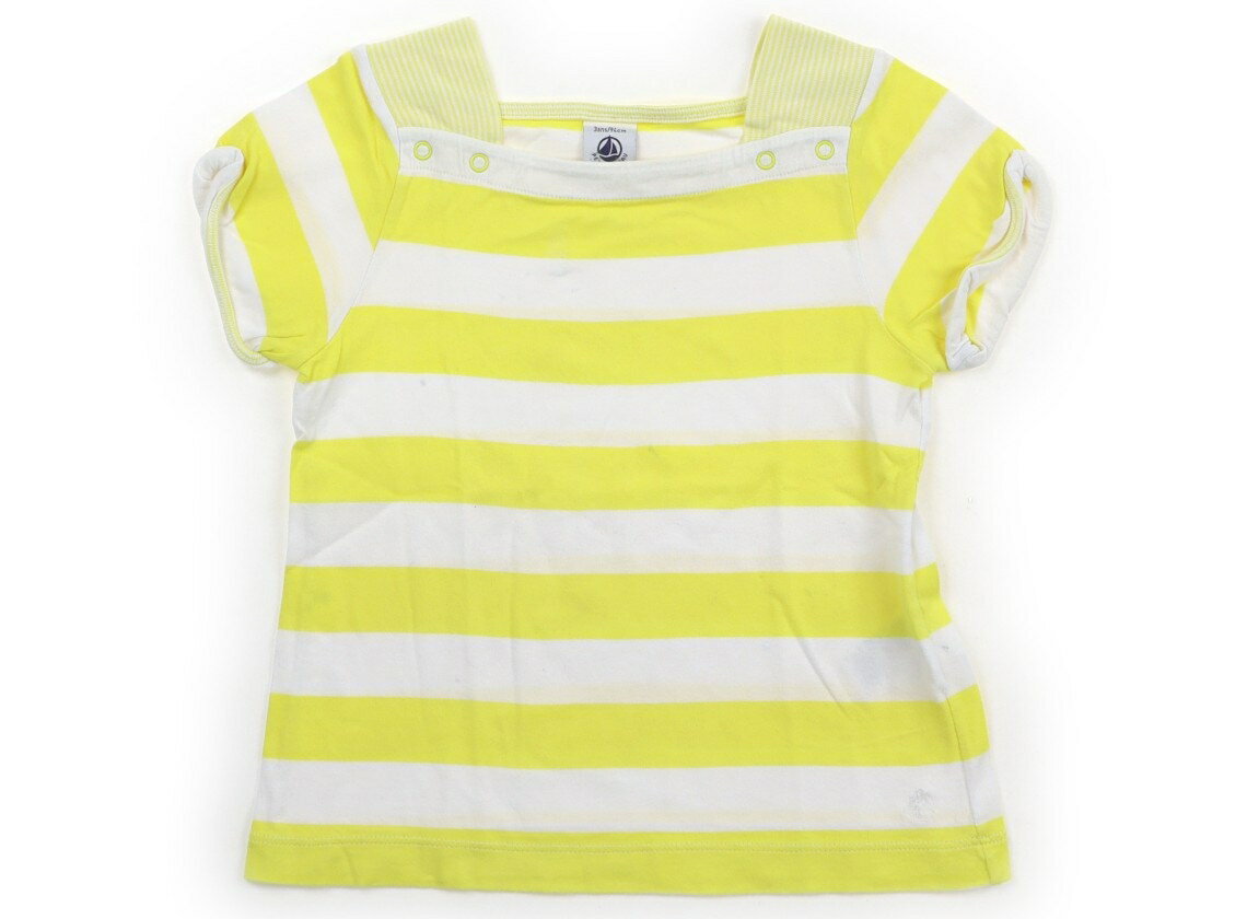 　ブランド 　PETIT BATEAU(プチバトー) 　カテゴリー 　Tシャツ・カットソー 　サイズ 　90サイズ 　色 　ホワイト・イエローボーダー 　状態 　★★ 　記名 　なし 　ジャンル 　Girl 天竺コットン。実際のサイズ表記は94cm。首元に1cm程の白いこびりつき汚れがあり、所々に黒いすす汚れがあります。まだお使いいただけそうです。 ＊【状態】【サイズ】に関しての詳しい説明はこちら