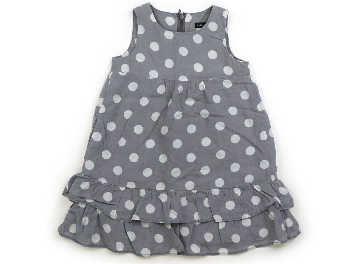 べべ BeBe ワンピース 100 女の子 グレー・白ドット 子供服 ベビー服 キッズ アウトレット ユーズド 【..