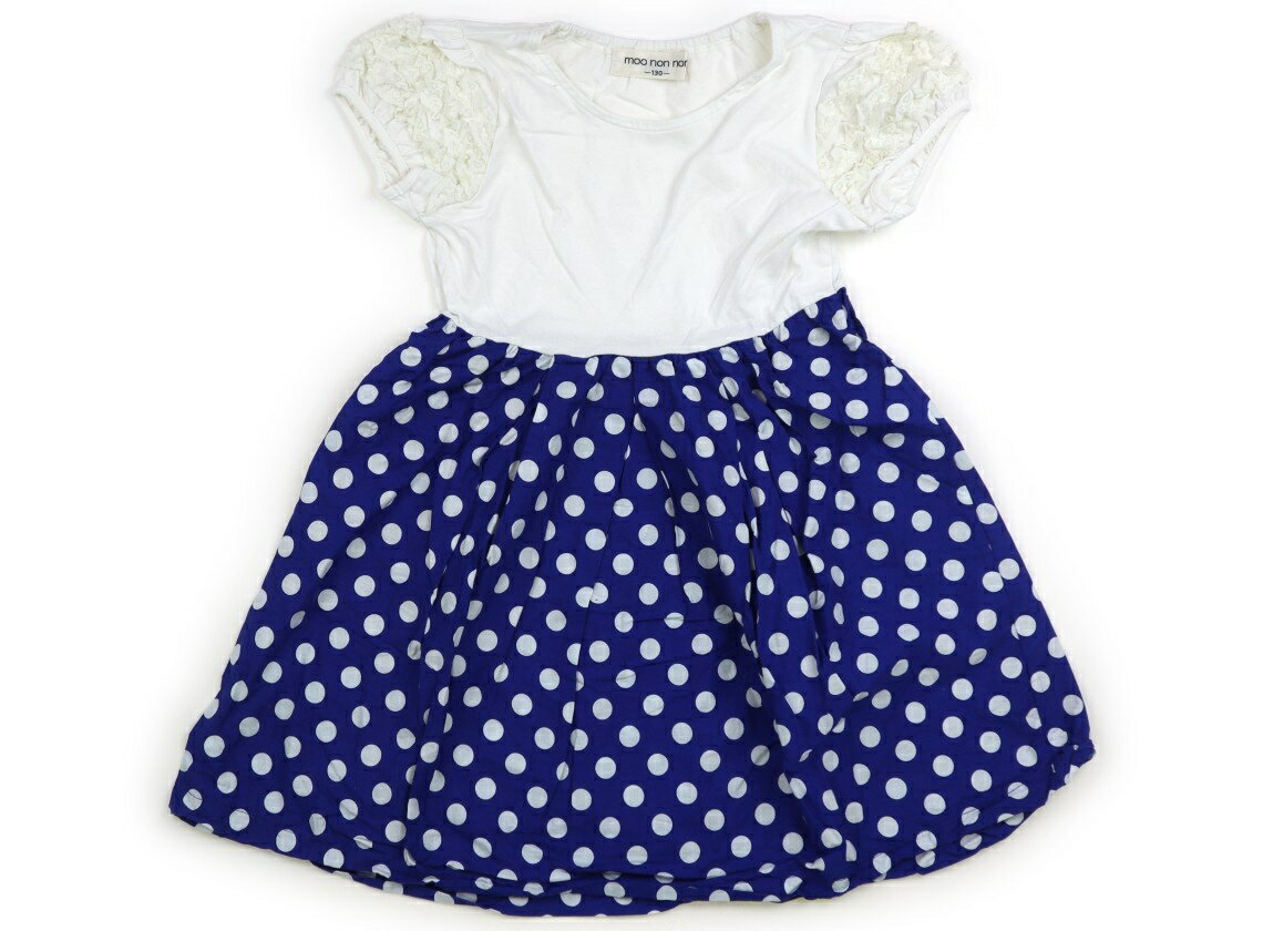 むーのんのん moononnon ワンピース 130 女の子 ホワイト・ブルー×ホワイトドット 子供服 ベビー服 キッズ アウトレット ユーズド 【中古】キッズ・ベビー・マタニティ