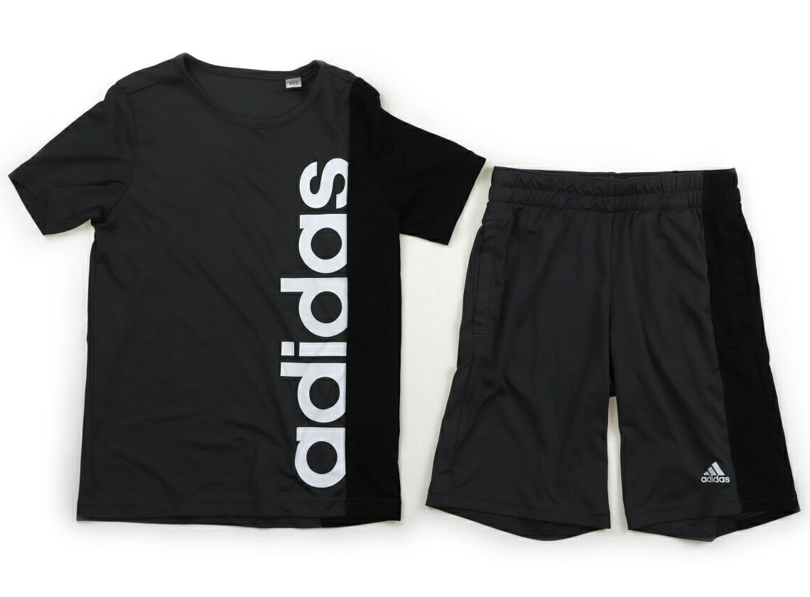 アディダス Adidas 上下セット 140 男の子 グレー、黒、白いロゴ 子供服 ベビー服 キッズ アウトレット ユーズド 【中古】キッズ・ベビー・マタニティ