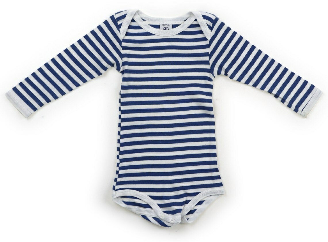 プチバトー PETIT BATEAU ロンパース 70 女の子 ブルー・ホワイトボーダー 子供服 ベビー服 キッズ アウトレット ユーズド 【中古】キッズ・ベビー・マタニティ