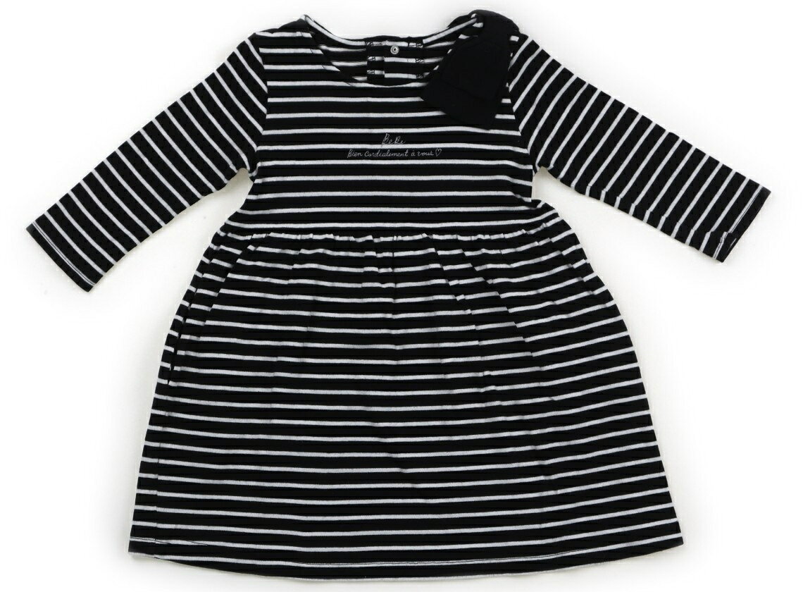 べべ BeBe ワンピース 100 女の子 ボーダー柄ブラックホワイト 子供服 ベビー服 キッズ アウトレット ユーズド 【中古】キッズ・ベビー・マタニティ