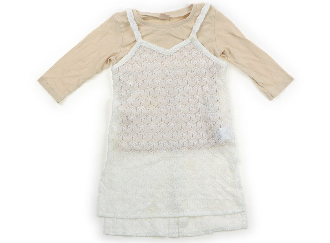 プティマイン petit main 上下セット 110 女の子 ベージュ・ホワイト 子供服 ベビー服 キッズ アウトレット ユーズド 【中古】キッズ・ベビー・マタニティ