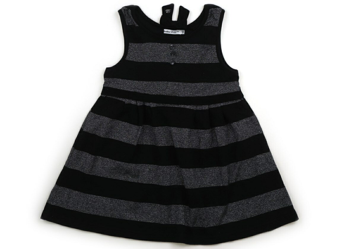 べべ BeBe ワンピース 140 女の子 ボーダー　黒　シルバーラメ 子供服 ベビー服 キッズ アウトレット ユーズド 【中古】キッズ・ベビー・マタニティ