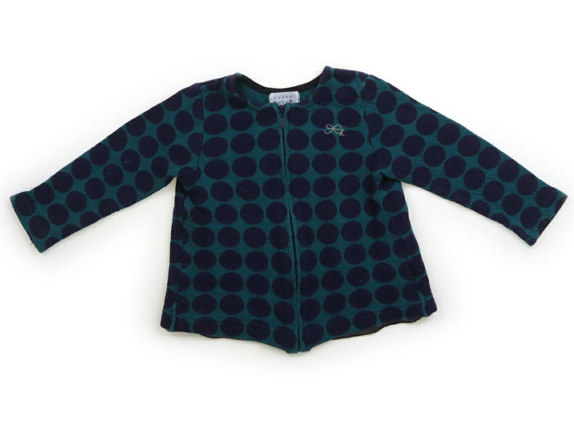 　ブランド 　HAKKA(ハッカ) 　カテゴリー 　カーディガン 　サイズ 　90サイズ 　色 　エメラルドグリーン、ネイビードット 　状態 　★★ 　記名 　なし 　ジャンル 　Girl ドット柄部分はカットソー生地で、後ろのネイビー部分はチュール生地。右袖に白っぽい汚れ付着がありますが、普段使いにいかがでしょうか。 ＊【状態】【サイズ】に関しての詳しい説明はこちら