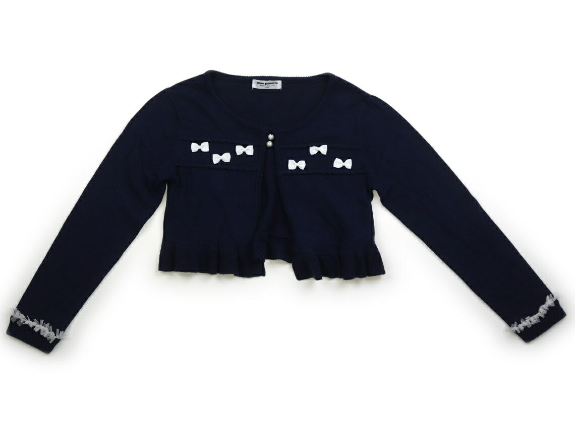 ポンポネット pom ponette カーディガン 130 女の子 ネイビー、白いリボン 子供服 ベビー服 キッズ アウトレット ユーズド 【中古】キッズ・ベビー・マタニティ
