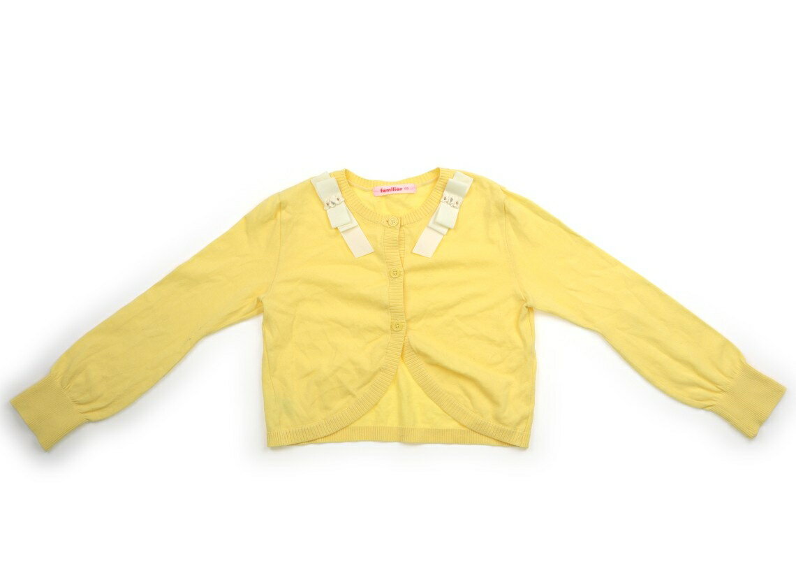 ファミリア familiar カーディガン 130 女の子 黄色・リボン刺繍 子供服 ベビー服 キッズ アウトレット ユーズド 【中古】キッズ・ベビー・マタニティ
