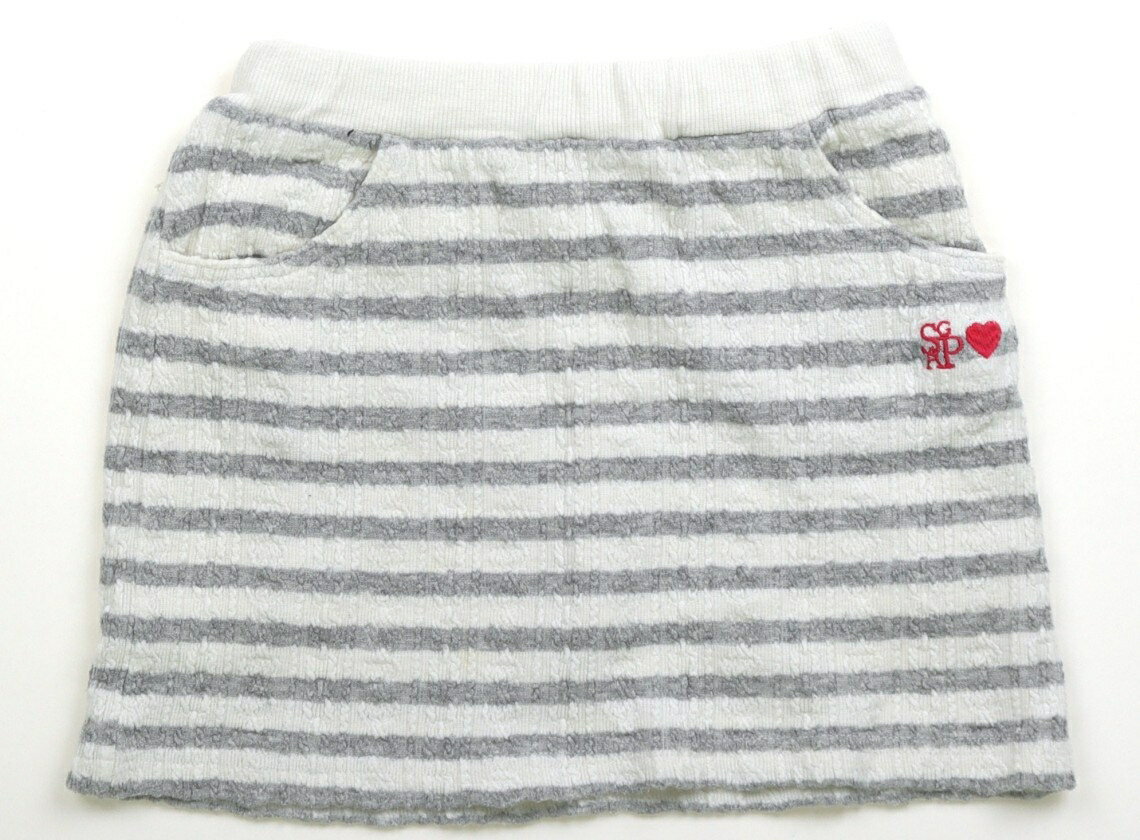 スラップスリップ SLAP SLIP スカート 110 女の子 ボーダー（グレー×ホワイト）×ケーブル柄 子供服 ベ..