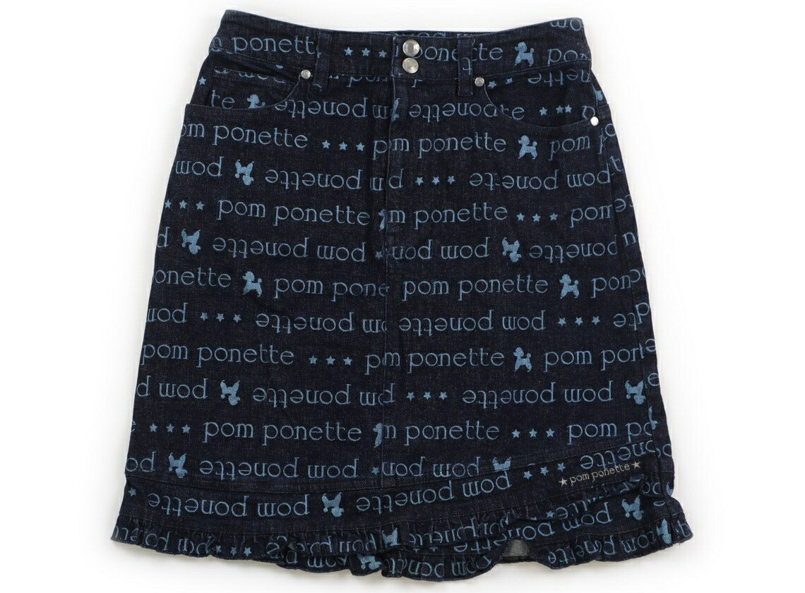 ポンポネット pom ponette スカート 160 女の子 ネイビー・グリッター英字柄 子供服 ベビー服 キッズ アウトレット ユーズド 【中古】キッズ・ベビー・マタニティ