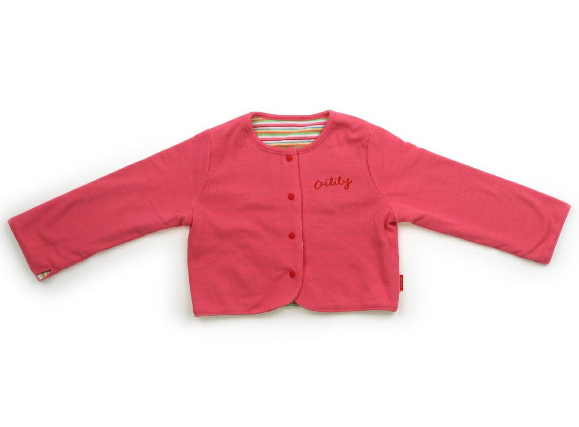 　ブランド 　Oilily(オイリリー) 　カテゴリー 　カーディガン 　サイズ 　80サイズ 　色 　ピンク・マルチボーダー 　状態 　★★★ 　記名 　なし 　ジャンル 　Girl 実際のサイズ表記は80-90cmです。前ドットボタンあき。フライスカットソー生地の無地とボーダーのリバーシブル仕様です。ピンク生地の右袖口に2か所薄く1cmほどの汚れがありますが、他に目立った汚れはありません。 ＊【状態】【サイズ】に関しての詳しい説明はこちら