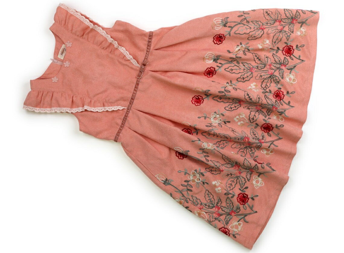 スーリー Souris ジャンパースカート 140 女の子 サーモンピンク、花の刺繍 子供服 ベビー服 キッズ ア..