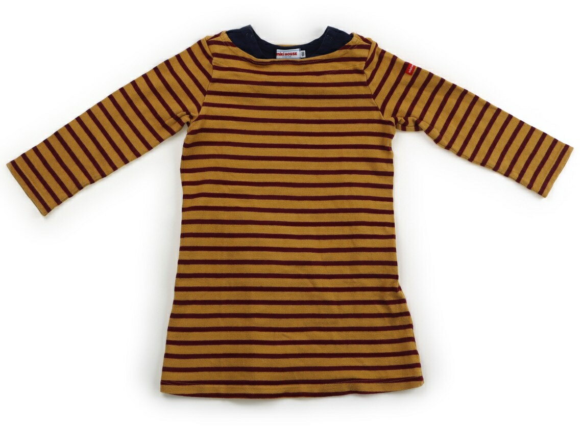 ミキハウス miki HOUSE ワンピース 100 男の子 きつね色×あずき色ボーダー・ネイビー 子供服 ベビー服 ..
