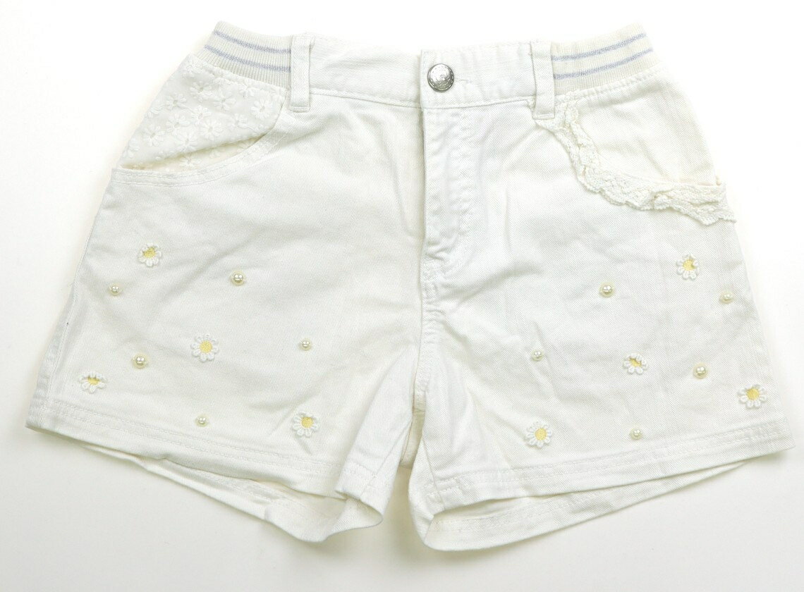 メゾピアノ mezzo piano キュロット 150 女の子 ホワイト・花、パール風装飾 子供服 ベビー服 キッズ ..