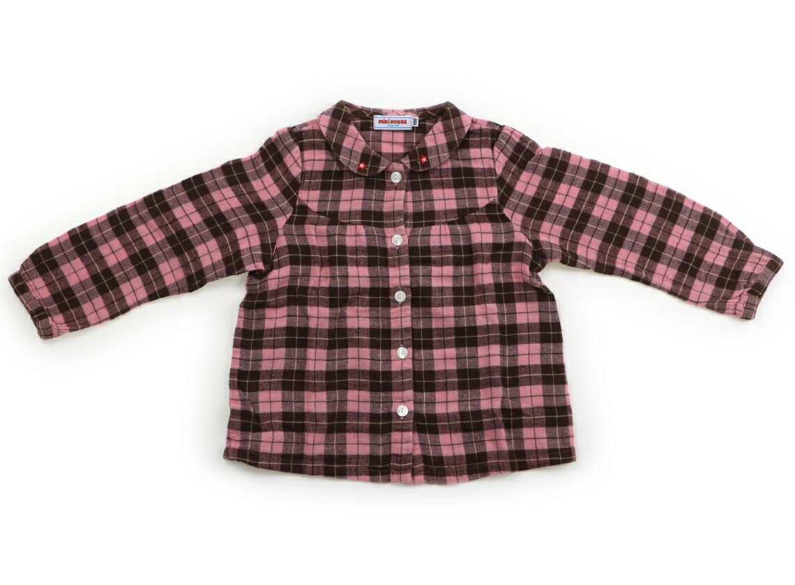 ミキハウス miki HOUSE シャツ・ブラウス 100 女の子 ピンク、ブラウン、チェック 子供服 ベビー服 キ..