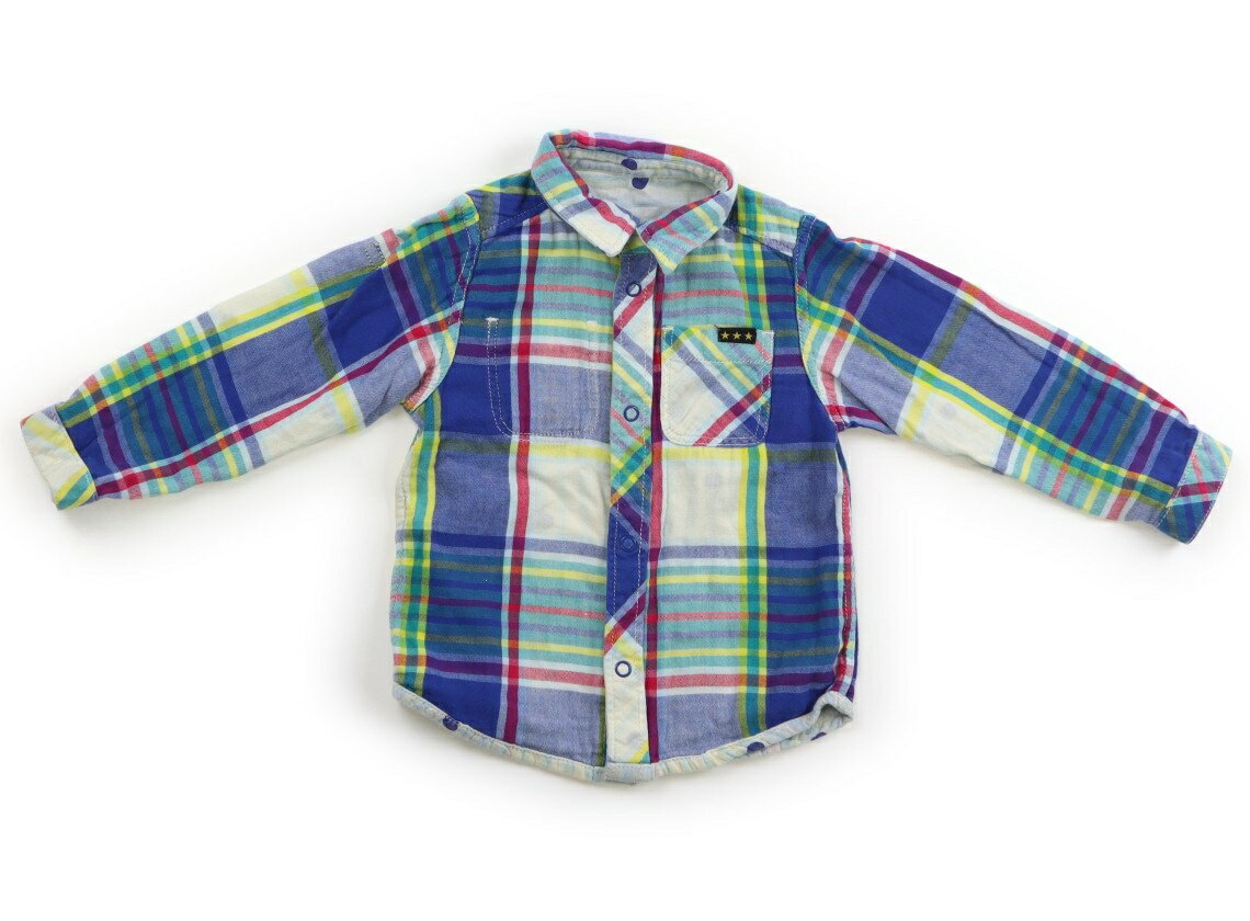 ブリーズ BREEZE シャツ・ブラウス 95 女の子 リバーシブル　白　ドット　格子柄　ネイビー 子供服 ベ..