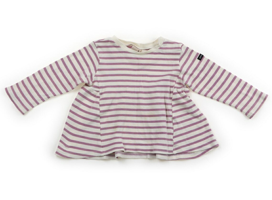 プティマイン petit main Tシャツ・カットソー 90 女の子 ボーダー柄ホワイトパープル 子供服 ベビー服..