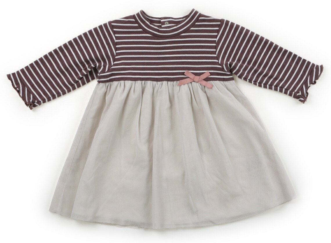 べべ BeBe ワンピース 80 女の子 ブラウン・白・ボーダーベージュ 子供服 ベビー服 キッズ アウトレット ユーズド 【中古】キッズ・ベビー・マタニティ