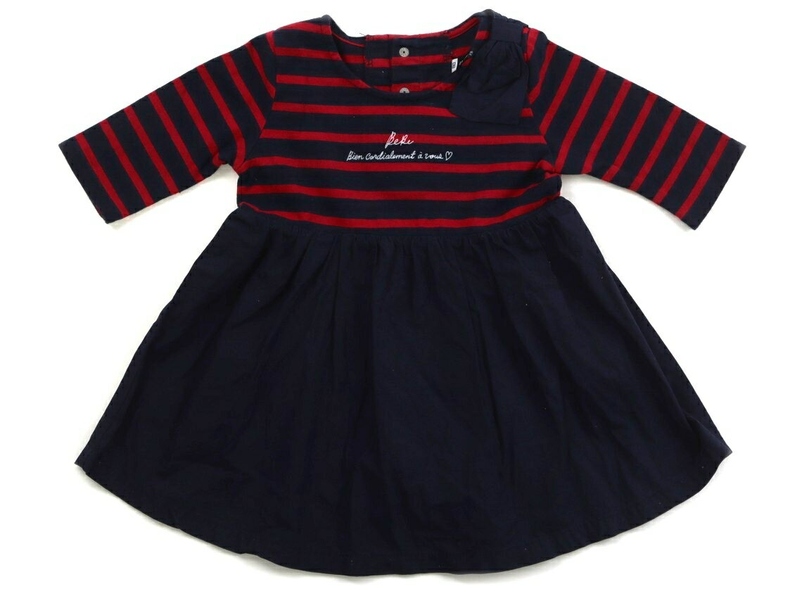 べべ BeBe ワンピース 80 女の子 赤、ネイビー、ボーダー、リボン 子供服 ベビー服 キッズ アウトレッ..