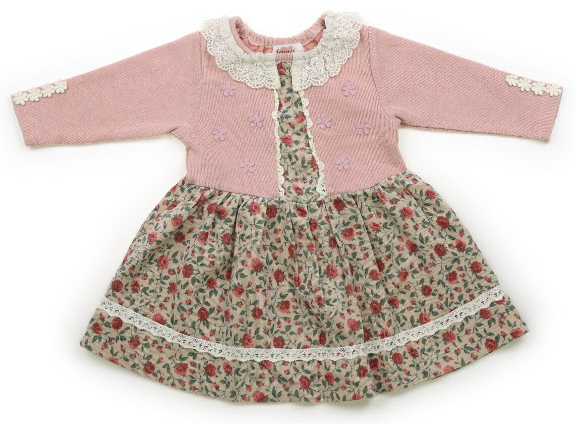 スーリー Souris ワンピース 80 女の子 ピンク・ベージュ・お花 子供服 ベビー服 キッズ アウトレット ユーズド 【中古】キッズ・ベビー・マタニティ