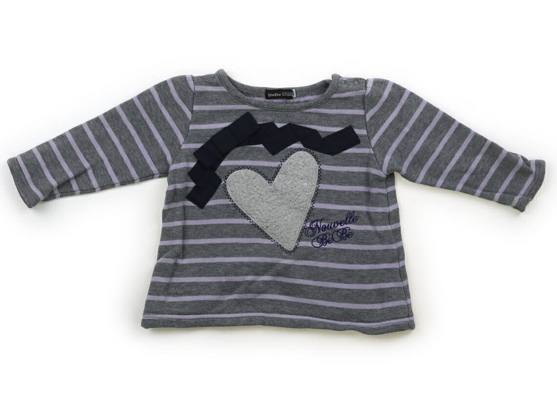 べべ BeBe トレーナー・プルオーバー 90 女の子 グレー・パープルボーダー 子供服 ベビー服 キッズ ア..
