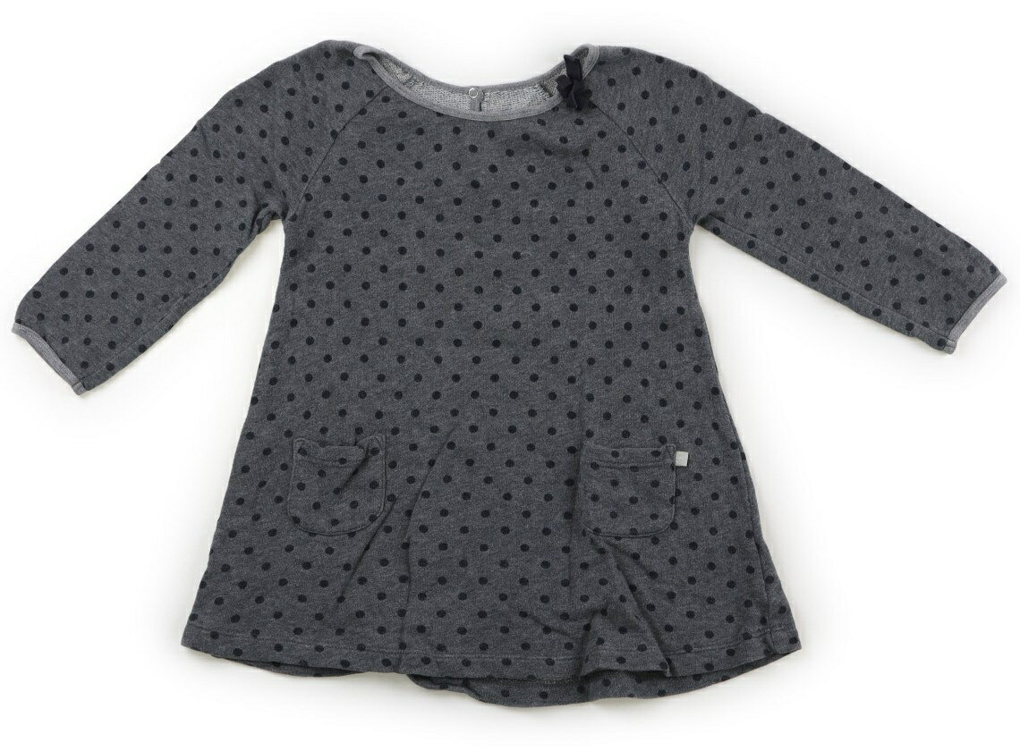 プチバトー PETIT BATEAU ワンピース 90 女の子 グレー、ドット柄 子供服 ベビー服 キッズ アウトレット ユーズド 【中古】キッズ・ベビー・マタニティ