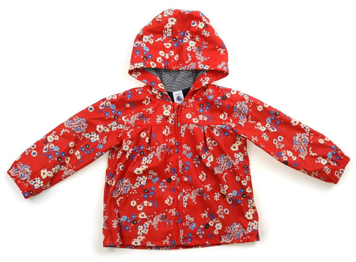 プチバトー PETIT BATEAU コート・ジャンパー 80 女の子 レッド・生成り花柄 子供服 ベビー服 キッズ ..