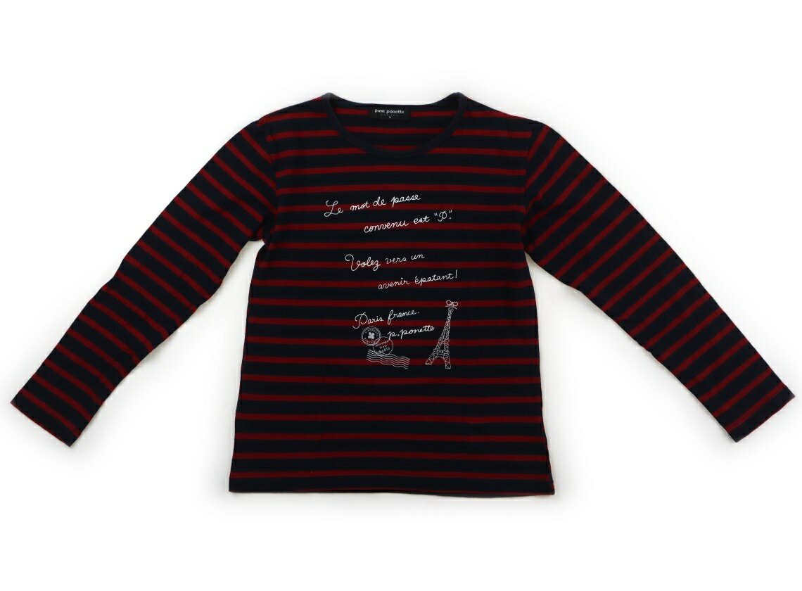 Rakuten - ポンポネット pom ponette Tシャツ・カットソー 150 女の子 紺、バーガンディ、ボーダー 子供服 ベビー服 キッズ アウトレット ユーズド 【中古】キッズ・ベビー・マタニティ