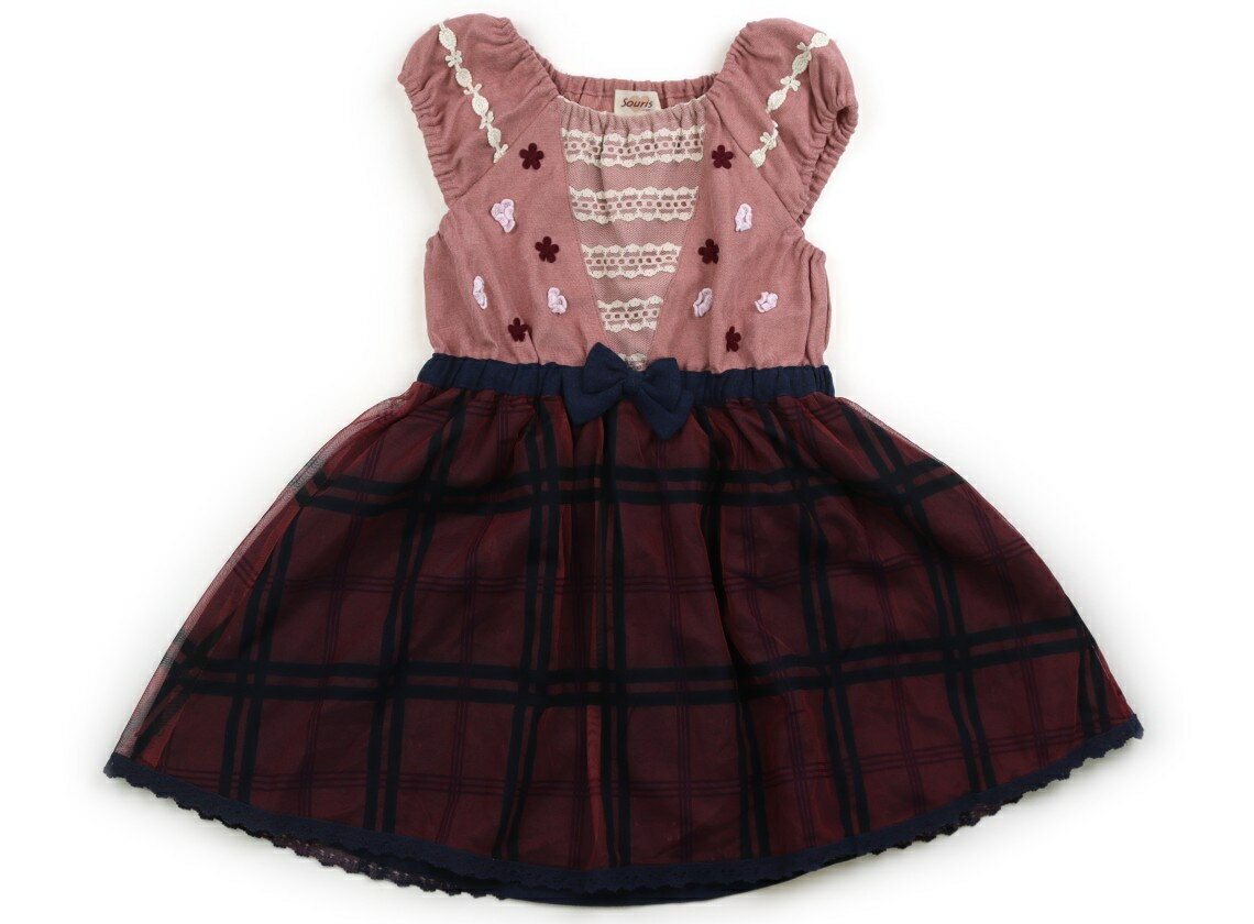 スーリー Souris ジャンパースカート 120 女の子 アプリコットピンク・ボルドー×ネイビーチェック 子供..