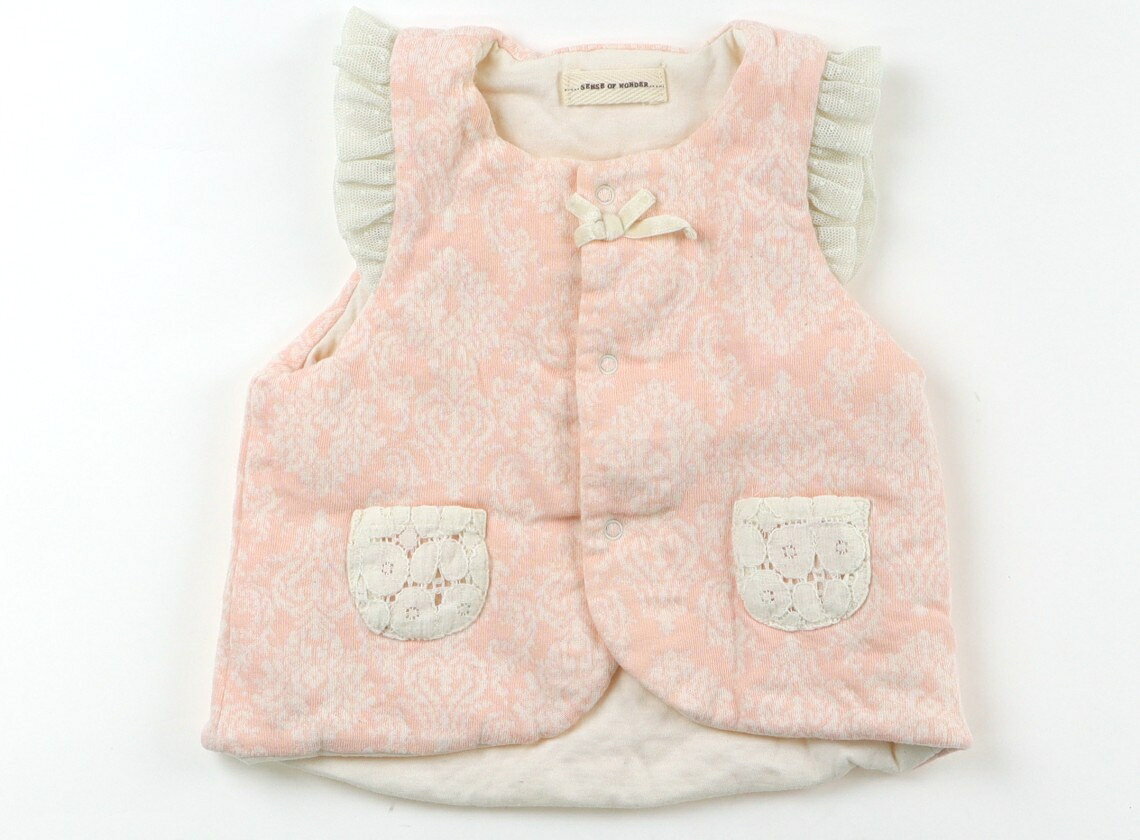 センスオブワンダー Sense of Wonder ベビーベスト 70 女の子 パステルピンク・ホワイトダマスクス柄 ..