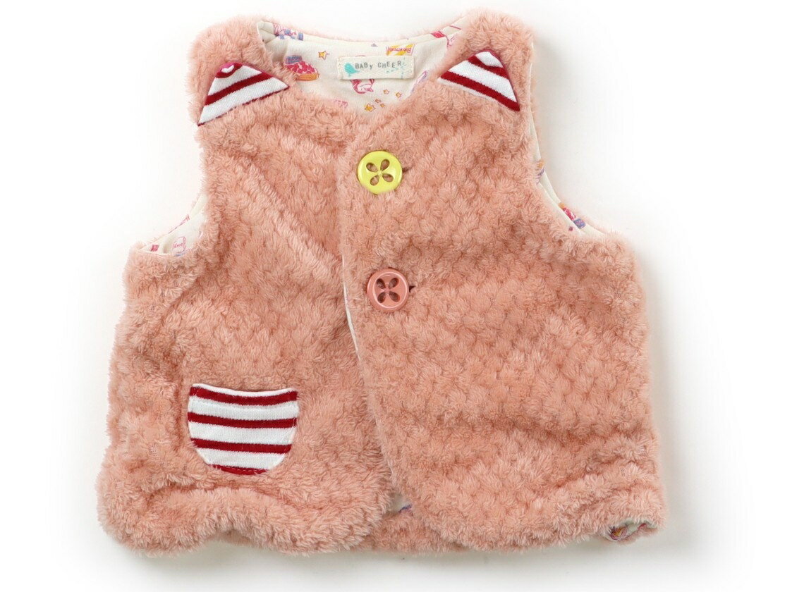 ベイビーチアー babyCheer ベビーベスト 70 女の子 コーラルピンク・レッドボーダー 子供服 ベビー服 ..