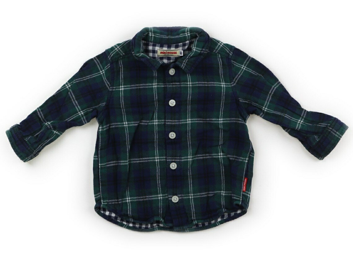 ミキハウス miki HOUSE シャツ・ブラウス 80 男の子 グリーン×ブルー・ホワイトチェック 子供服 ベビー服 キッズ アウトレット ユーズド 【中古】キッズ・ベビー・マタニティ