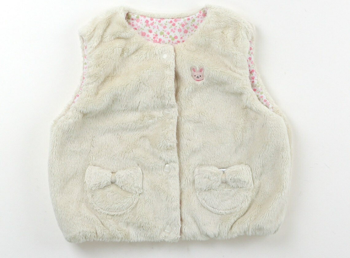 ミキハウス miki HOUSE ベビーベスト 70 女の子 ベージュ・ピンク・小花 子供服 ベビー服 キッズ アウ..