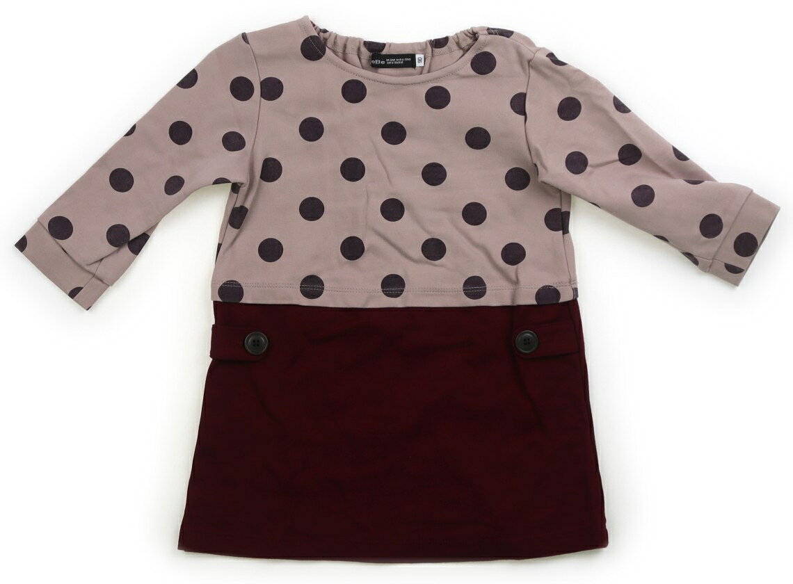 Rakuten - べべ BeBe ワンピース 90 女の子 ドット柄ベージュバーガンディ 子供服 ベビー服 キッズ アウトレット ユーズド 【中古】キッズ・ベビー・マタニティ