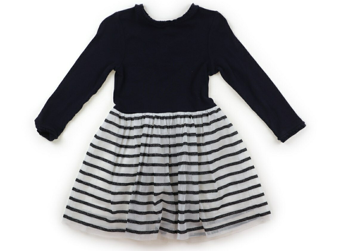 プチバトー PETIT BATEAU ワンピース 100 女の子 ネイビー、白、ラメ入り黒ボーダー 子供服 ベビー服 キッズ アウトレット ユーズド 【中古】キッズ・ベビー・マタニティ