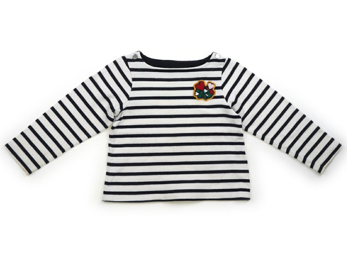 プチバトー PETIT BATEAU Tシャツ・カットソー 100 女の子 白、紺ボーダー、花のワッペン 子供服 ベビー服 キッズ アウトレット ユーズド 【中古】キッズ・ベビー・マタニティ