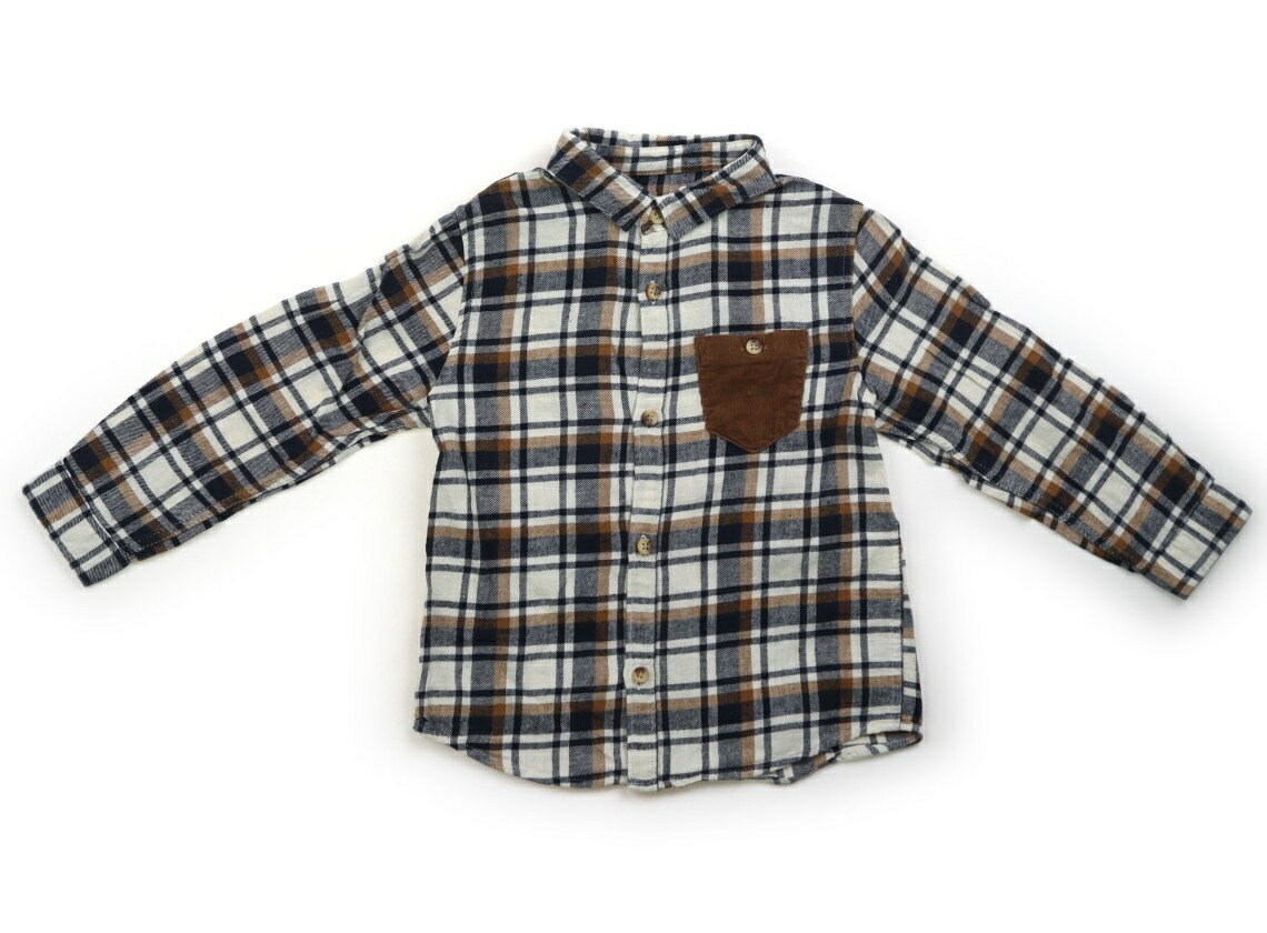 ザラ ZARA シャツ・ブラウス 95 男の子 白、紺・茶色チェック 子供服 ベビー服 キッズ アウトレット ユーズド 【中古】キッズ・ベビー・マタニティ