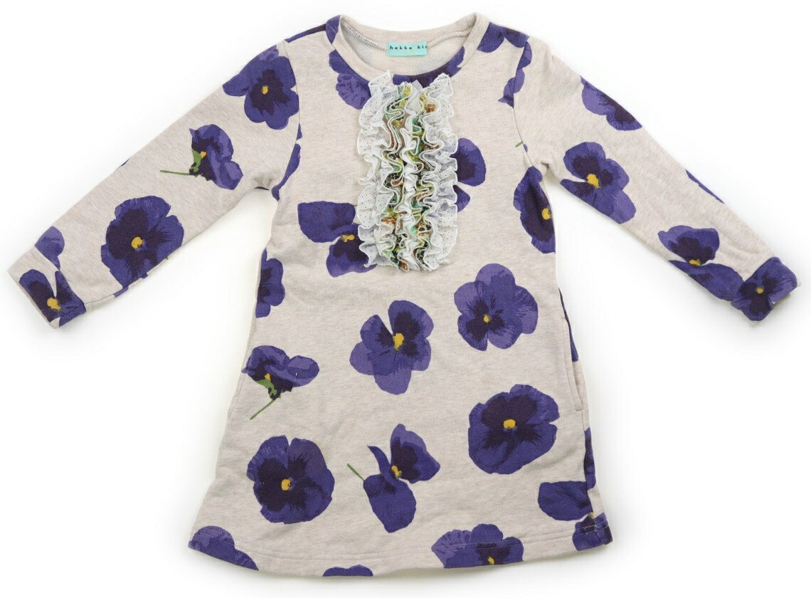 　ブランド 　HAKKA(ハッカ) 　カテゴリー 　ワンピース 　サイズ 　110サイズ 　色 　杢ベージュ・紫・花柄・フリル 　状態 　★★★ 　記名 　なし 　ジャンル 　Girl 裏パイルスェット生地です。前裾に6cmほどの黄ばみ汚れ...