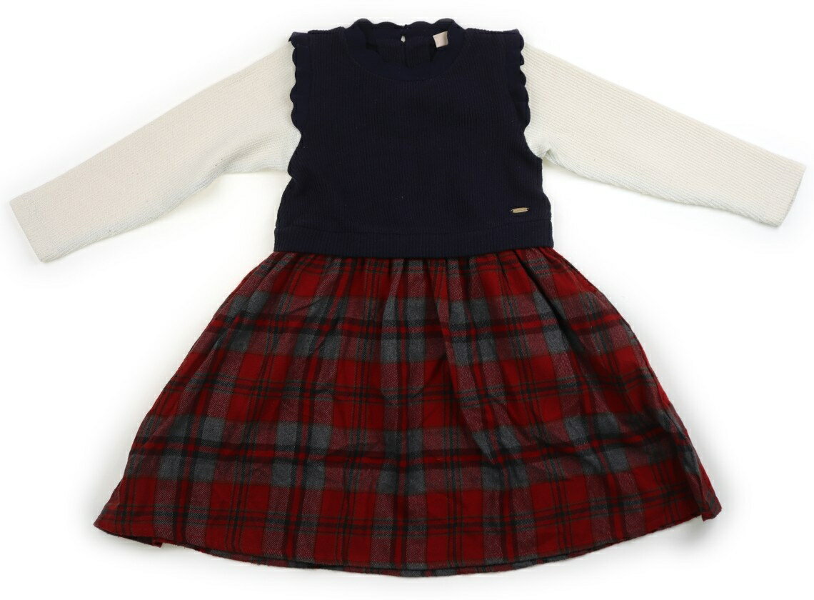 プティマイン petit main ワンピース 110 女の子 ネイビー・ホワイト・レッド・チェック 子供服 ベビー服 キッズ アウトレット ユーズド 【中古】キッズ・ベビー・マタニティ